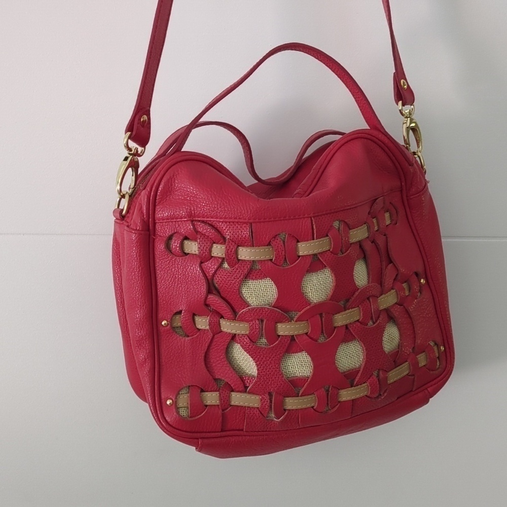 Aleanto Collezioni Made in Italy leather satchel cross body red nude bag